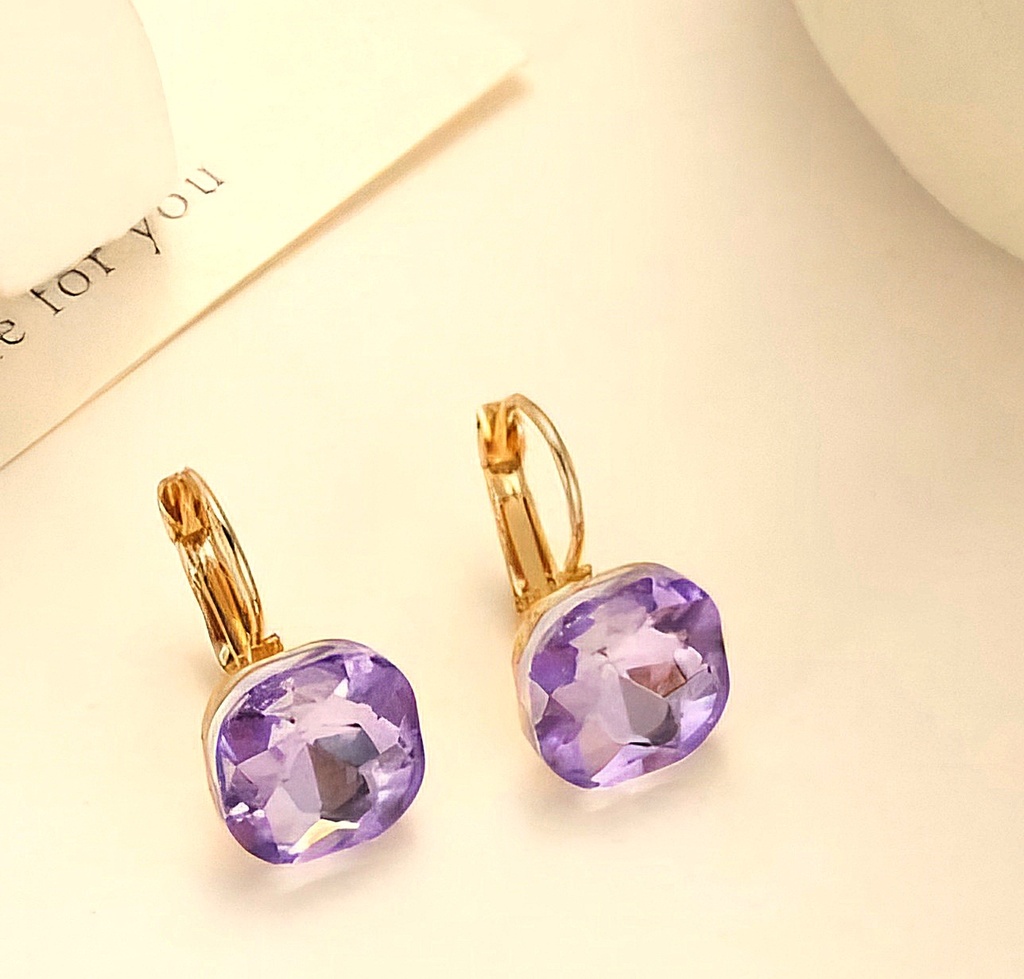 Square Purple Crystal Earings