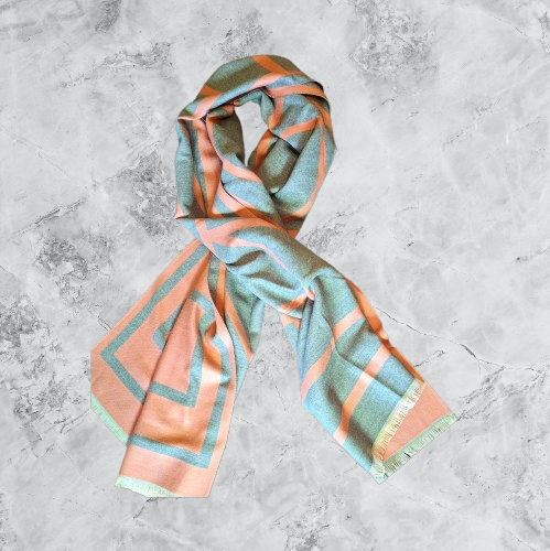 Cashmere Orange & Grey Pattern Scarf