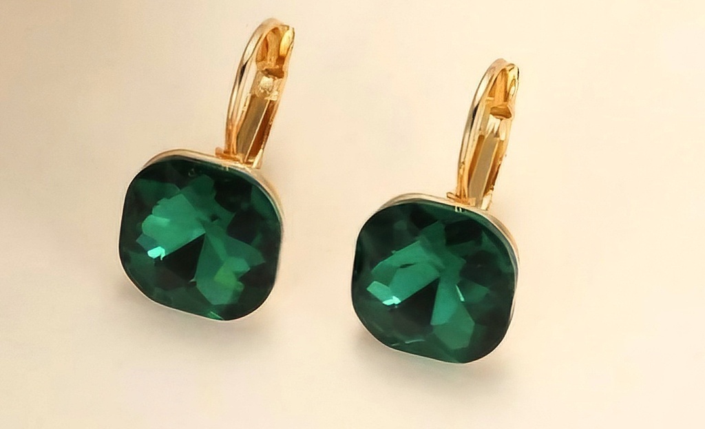 Square Green Crystal Earings
