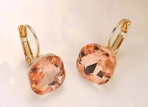 [E011] Square Orange Crystal Earings